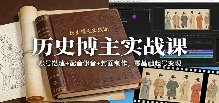 历史博主实战课：账号搭建+配音修音+封面制作，零基础起号变现-副业网