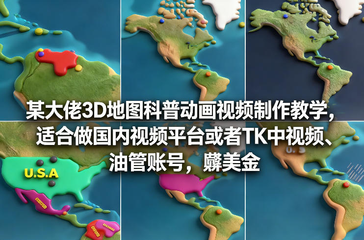 某大佬3D地图科普动画视频制作教学，适合做国内视频平台或者TK中视频、油管账号，賺美金-副业网