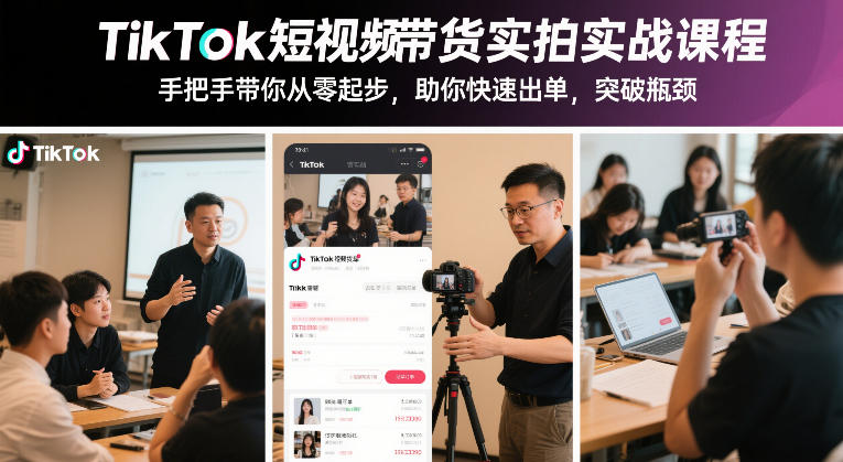 TikTok短视频带货实拍实战课程，手把手带你从零起步，助你快速出单，突破瓶颈-副业网