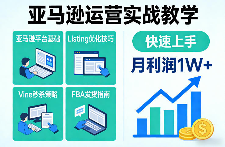 亚马逊运营实战教学，亚马逊平台+Listing优化+Vine秒杀+FBA发货等，快速上手，实现店铺月利润1W-副业网