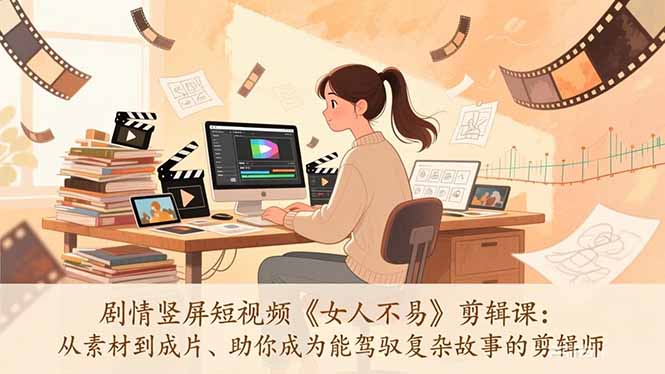 剧情竖屏短视频《女人不易》剪辑课：从素材到成片、助你成为能驾驭复杂故事的剪辑师-副业网