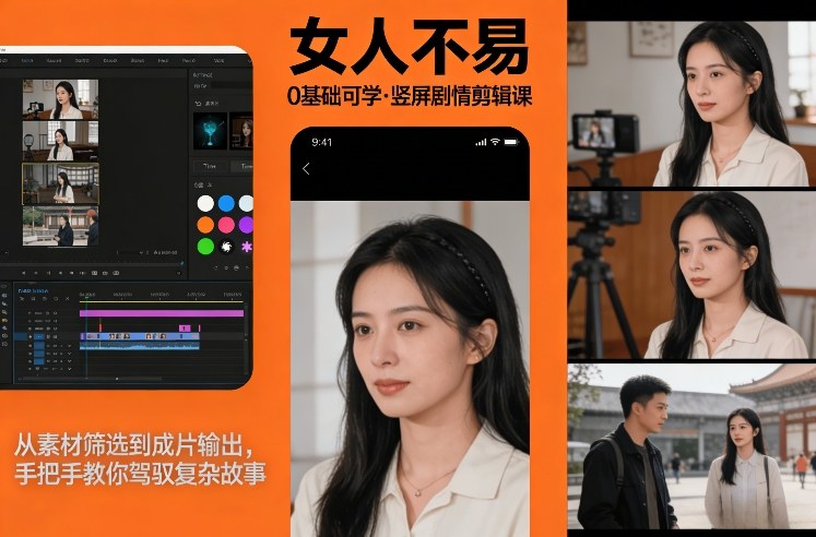 0基础可学！《女人不易》竖屏剧情剪辑课，从素材筛选到成片输出，手把手教你驾驭复杂故事-副业网