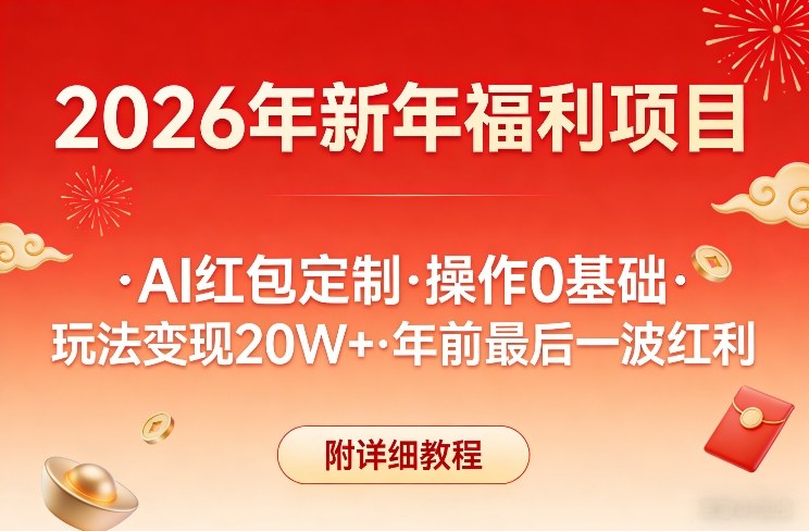 新年福利项目，AI红包定制，操作0基础，玩法变现20W+年前最后一波红利，附详细教程-副业网