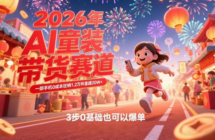 AI童装新春带货赛道，一部手机0成本狂销1.2万件喜提20W+，3步0基础也可以爆单-副业网
