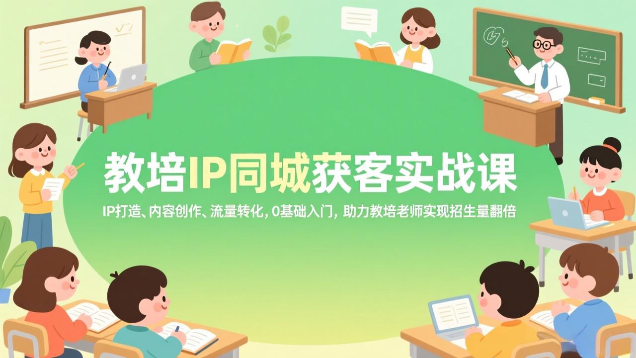 教培IP同城获客实战课，IP打造、内容创作、流量转化，0基础入门，助力教培老师实现招生量翻倍-副业网