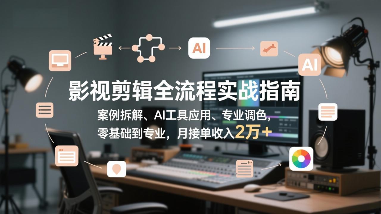 影视剪辑全流程实战指南，案例拆解、AI工具应用、专业调色，零基础到专业，月接单收入2万+-副业网