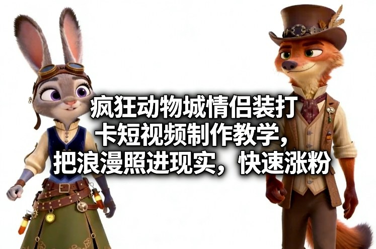 疯狂动物城情侣装打卡短视频制作教学，把浪漫照进现实，快速涨粉-副业网