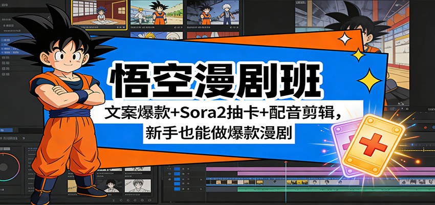 悟空漫剧班：文案爆款+Sora2抽卡+配音剪辑，新手也能做爆款漫剧-副业网