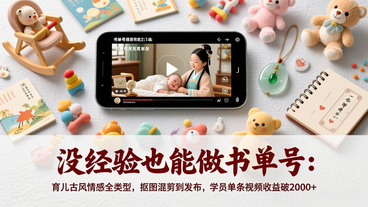 没经验也能做书单号：育儿古风情感全类型，抠图混剪到发布，学员单条视频收益破2000+-副业网