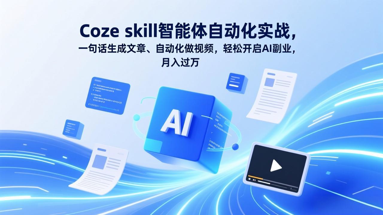 Coze skill智能体自动化实战，一句话生成文章、自动化做视频，轻松开启AI副业，月入过万-副业网