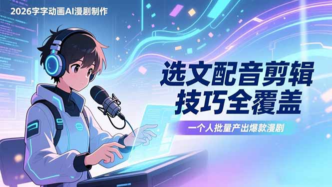 2026字字动画AI漫剧制作-1期，选文配音剪辑技巧全覆盖，一个人就能批量产出爆款漫剧-副业网