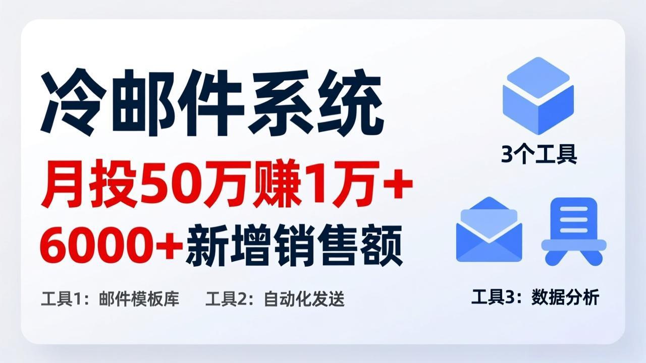 月投 50 刀赚 1 万 +！冷邮件系统：6000 + 新增销售额，靠 3 个工具轻松搞-副业网