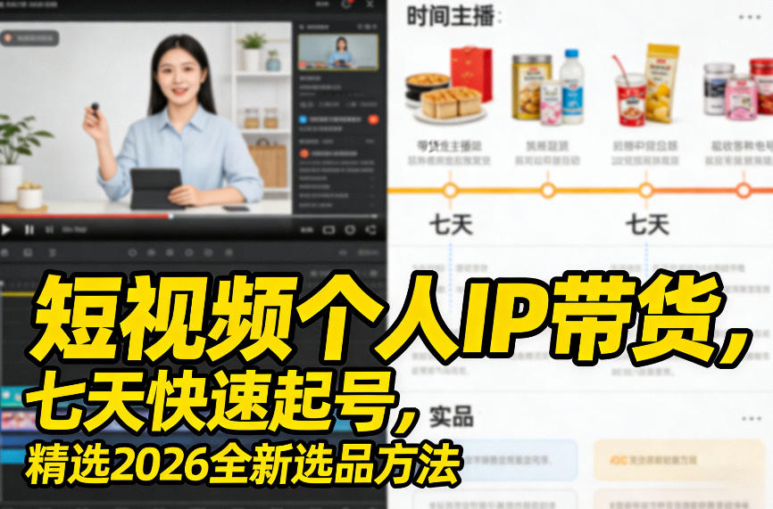 短视频个人IP带货，七天快速起号，精选2026全新选品方法-副业网