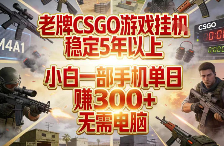 老牌CSGO游戏挂G，稳定5年以上，小白一部手机单日賺3张+，无需电脑【揭秘】-副业网