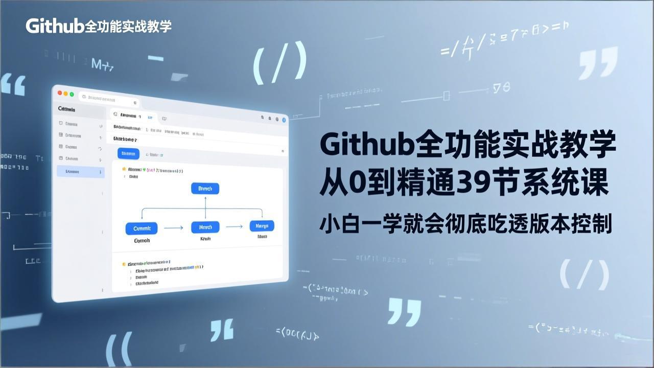 GitHub-全功能实战教学，从0到精通39节系统课，小白一学就会彻底吃透版本控制-副业网