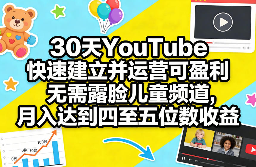 30天YouTube快速建立并运营可盈利无需露脸儿童频道，月入达到四至五位数收益-副业网