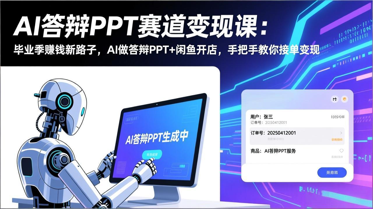 AI答辩PPT赛道变现课：毕业季赚钱新路子，AI做答辩PPT+闲鱼开店，手把手教你接单变现-副业网