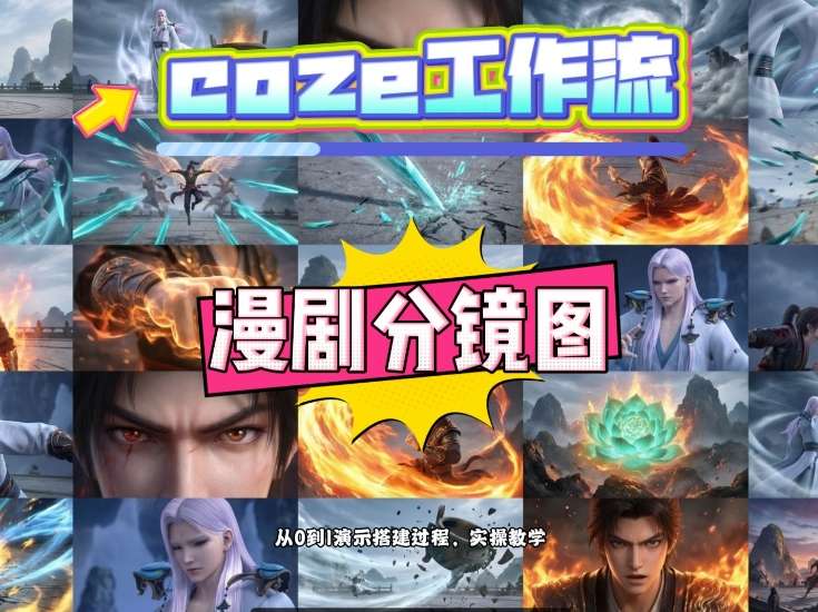 通过Coze工作流，制作《动漫分镜图》，两分钟制作完成25宫格分镜图，从0到1演示搭建过程，实操教学-副业网