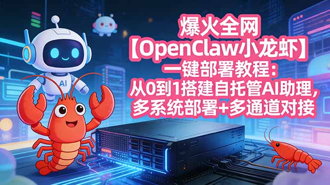 爆火全网【OpenClaw 小龙虾】一键部署教程：从0到1搭建自托管AI助理，多系统部署+多通道对接-副业网