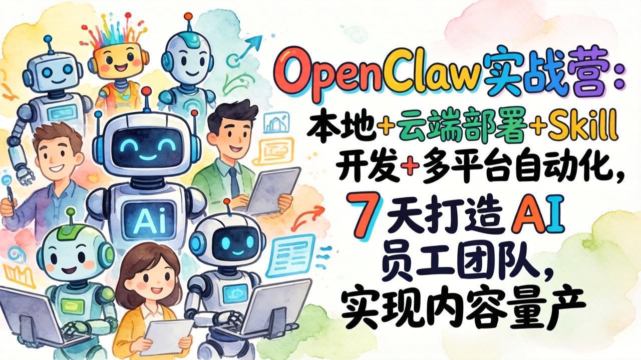 OpenClaw实战营：本地+云端部署+Skill开发+多平台自动化，7 天打造 AI 员工团队，实现内容量产-副业网
