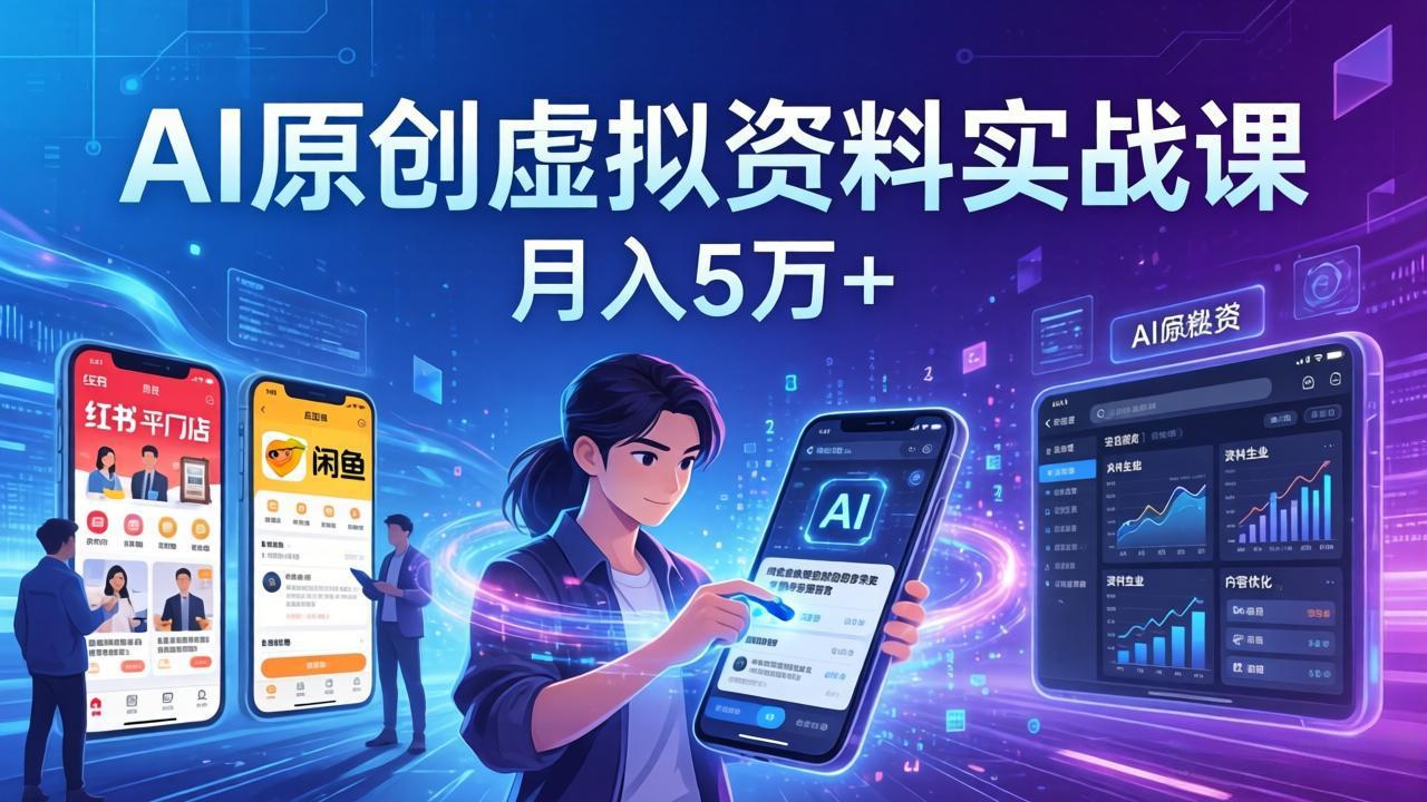 AI原创虚拟资料实战课：2026新机会，小红书闲鱼开店，普通人用AI轻松变现，月入5万+-副业网
