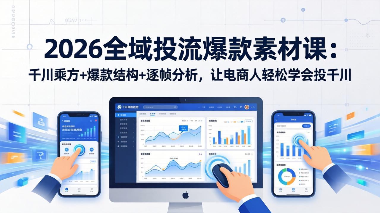 2026全域投流爆款素材课：千川乘方+爆款结构+逐帧分析，让电商人轻松学会投千川-副业网