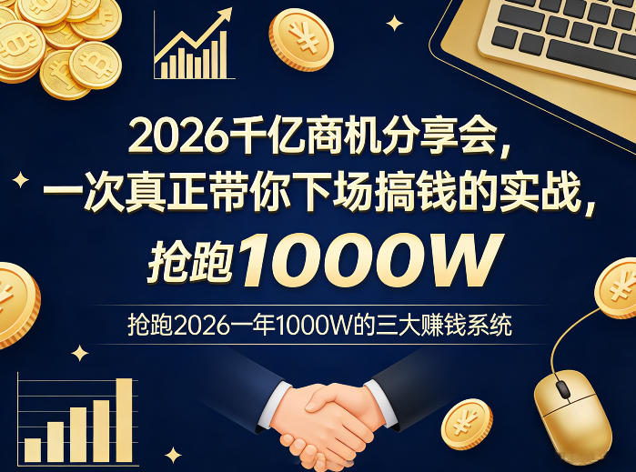 2026千亿商机分享会，一次真正带你下场搞钱的实战，抢跑2026一年1000W的三大賺钱系统-副业网