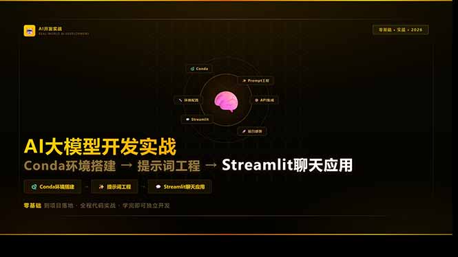 AI大模型开发实战：Conda环境搭建→提示词工程→Streamlit聊天应用，零基础到项目落地-副业网