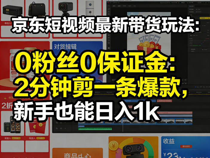 京东短视频最新带货玩法，0粉丝0保证金，2分钟剪一条爆款，新手也能日入1k+【揭秘】-副业网