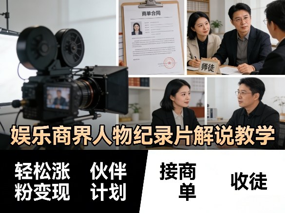 娱乐商界人物纪录片解说教学，轻松涨粉变现，伙伴计划，接商单，收徒等-副业网