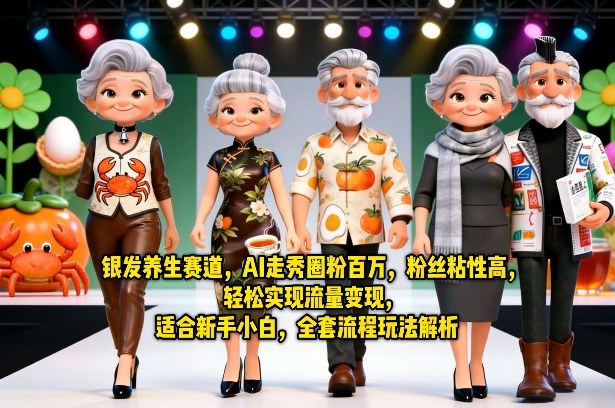 银发养生赛道，AI走秀圈粉百万，粉丝粘性高，轻松实现流量变现，适合新手小白，全套流程玩法解析-副业网