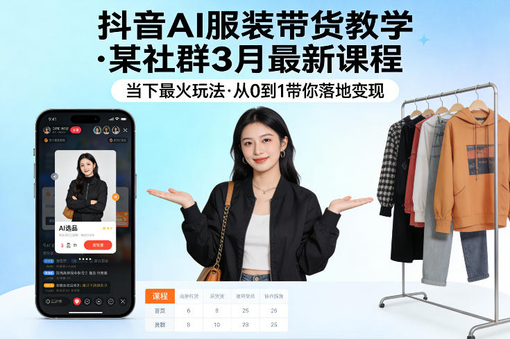 抖音AI服装带货教学，某社群3月最新课程，当下最火玩法，从0到1带你落地变现-副业网