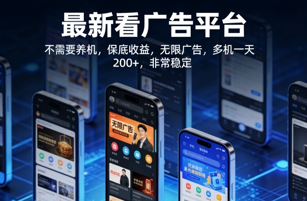 最新看广告平台，不需要养机，保底收益，无限广告，多机一天200+，非常稳定【揭秘】-副业网