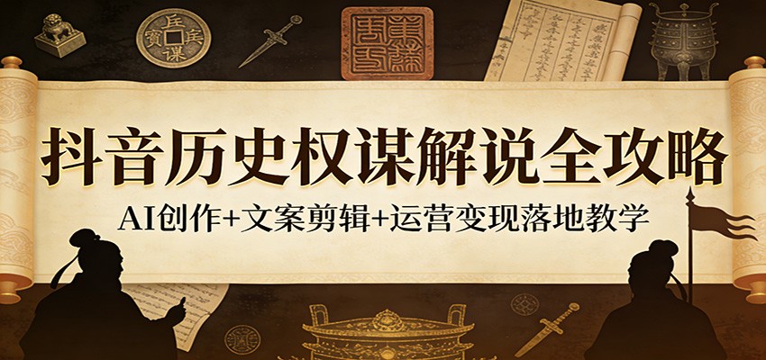 抖音历史权谋解说全攻略：AI创作+文案剪辑+运营变现落地教学-副业网