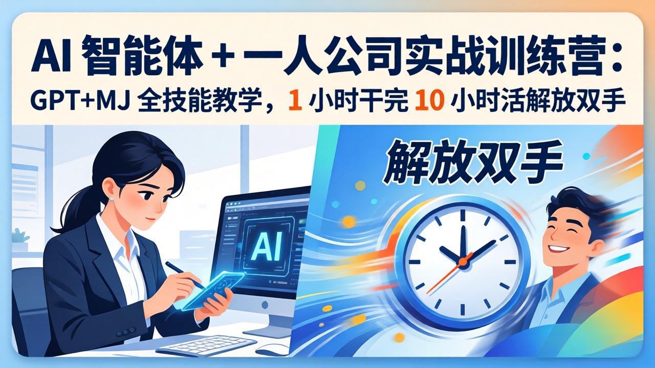 AI 智能体 + 一人公司实战训练营：GPT+MJ 全技能教学，1 小时干完 10 小时活解放双手-副业网