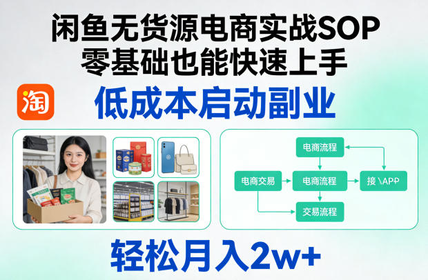 闲鱼无货源电商实战SOP，零基础也能快速上手，低成本启动副业，轻松月入2w+-副业网