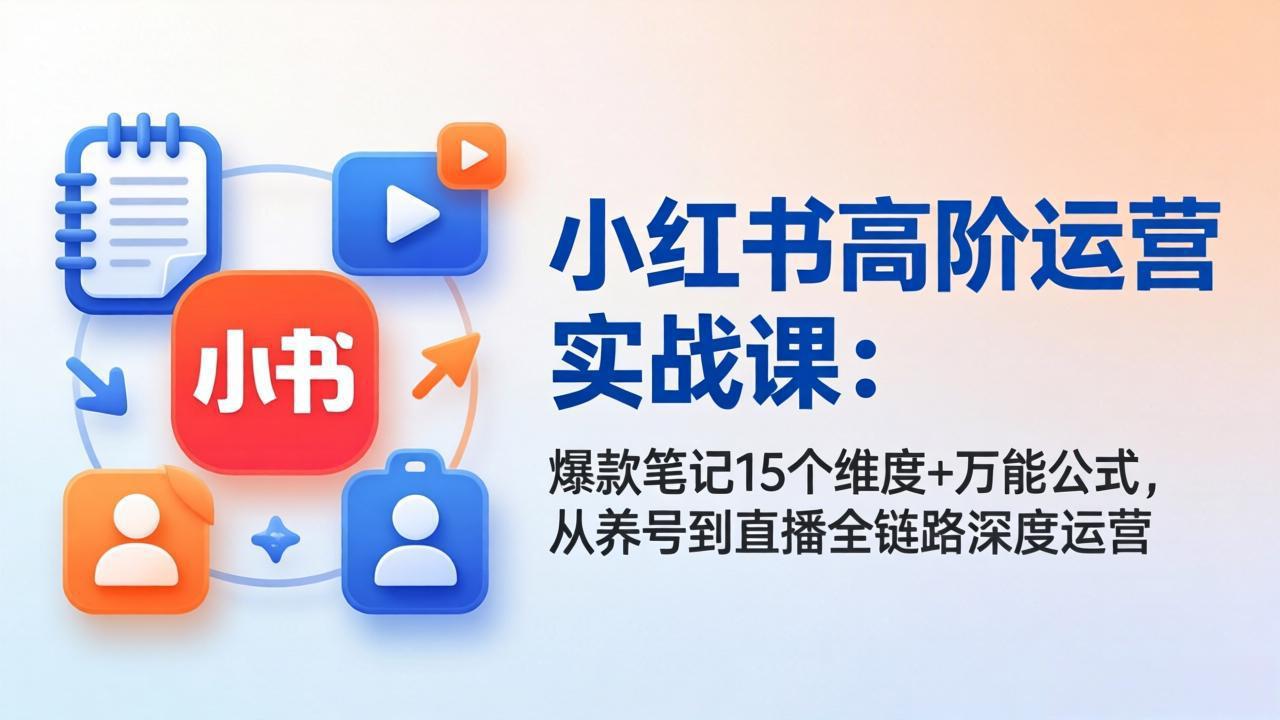 小红书高阶运营实战课：爆款笔记15个维度+万能公式，从养号到直播全链路深度运营-副业网