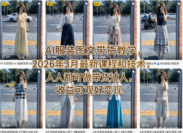 AI服装图文带货教学，2026年3月最新课程和技术，人人都可做带货达人，收益可观好变现-副业网