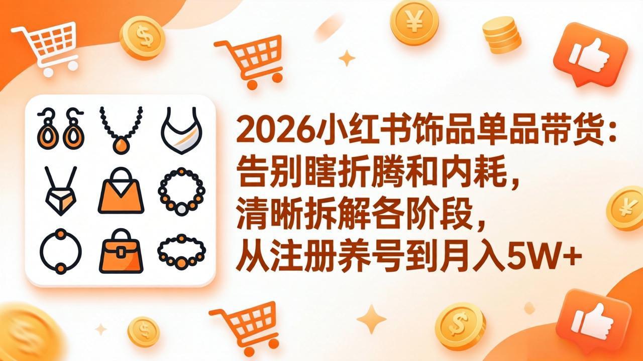 2026小红书饰品单品带货：告别瞎折腾和内耗，清晰拆解各阶段，从注册养号到月入5W+-副业网