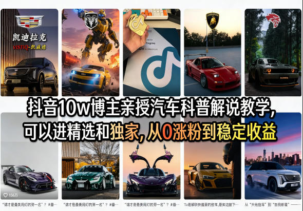 抖音10w博主亲授汽车科普解说教学，可以进精选和独家，从0涨粉到稳定收益(详细视频课程+1T素材)-副业网