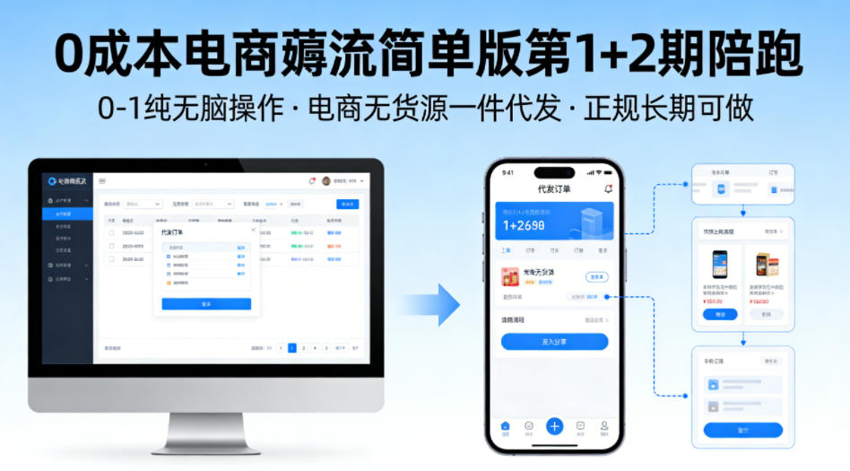 0成本电商薅流简单版第1+2期陪跑，0-1纯无脑操作，电商无货源一件代发，正规长期可做-副业网