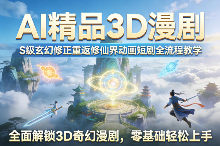 AI精品3D漫剧S级玄幻修正重返修仙界动画短剧全流程教学，全面解锁3D奇幻漫剧，零基础轻松上手-副业网