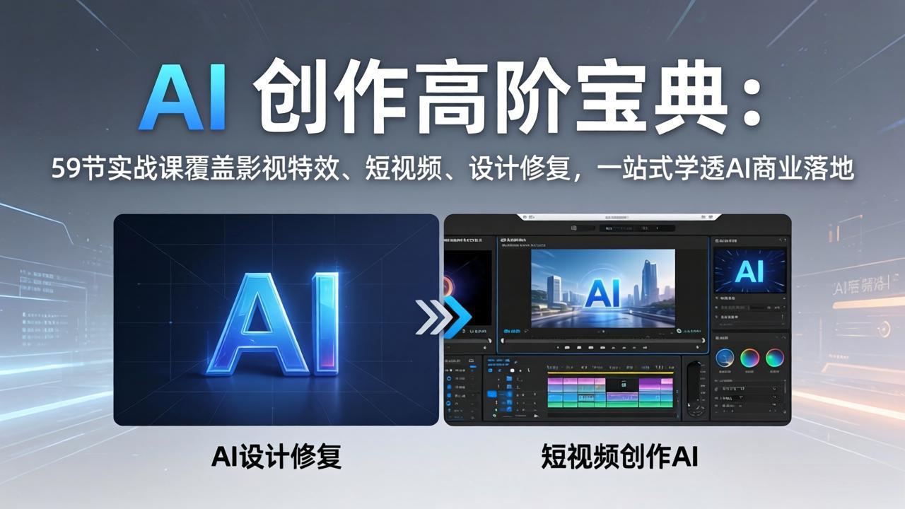 AI 创作高阶宝典：59节实战课覆盖影视特效、短视频、设计修复，一站式学透AI商业落地-副业网