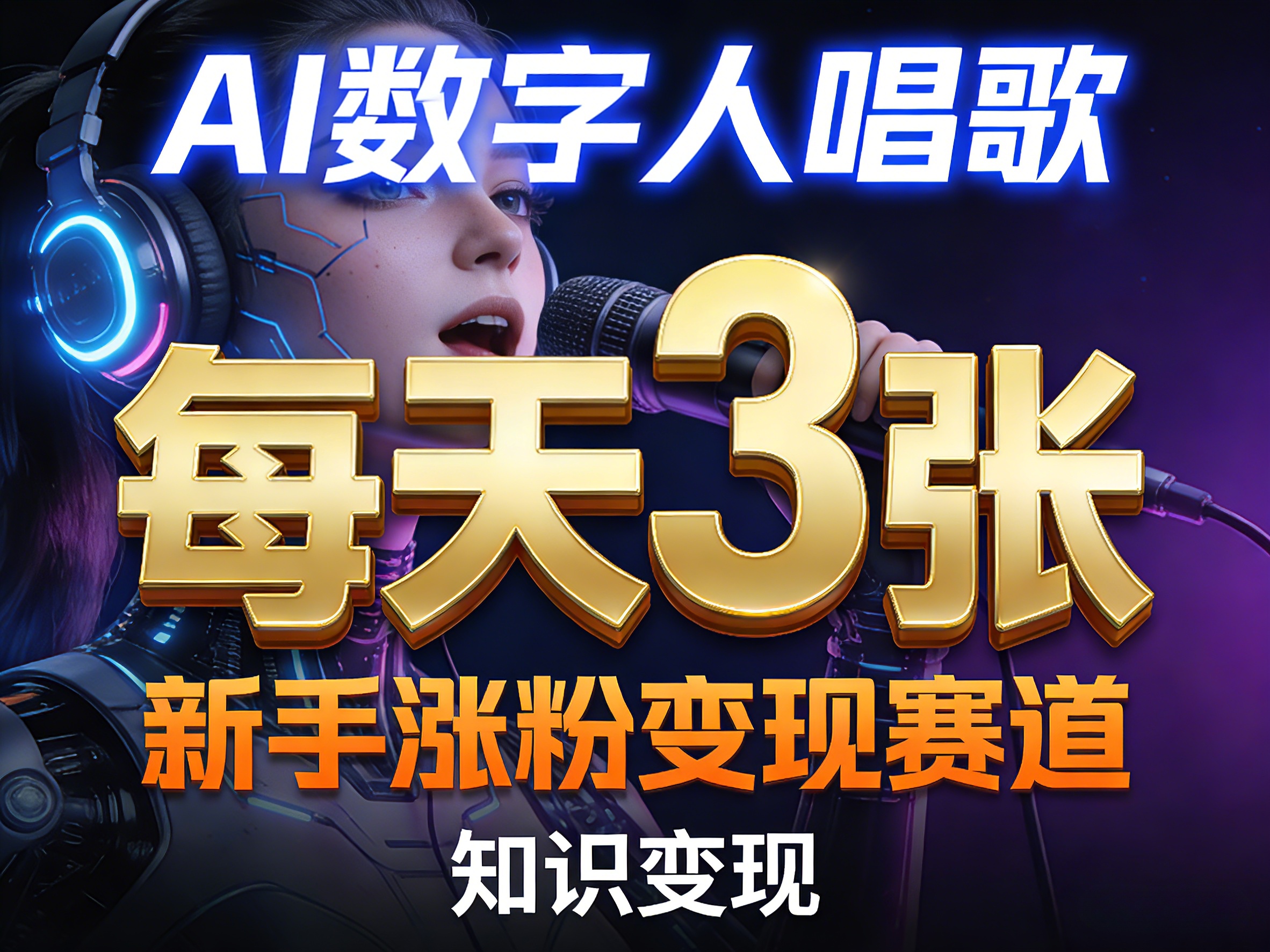 AI数字人唱歌，新手涨粉变现赛道，每天3张和知识付费，副业必备-副业网