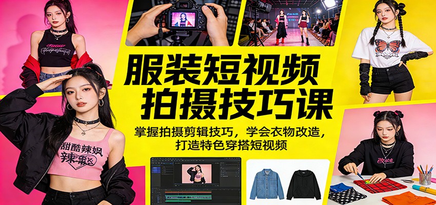 服装短视频拍摄技巧课：掌握拍摄剪辑技巧，学会衣物改造，打造特色穿搭短视频-副业网