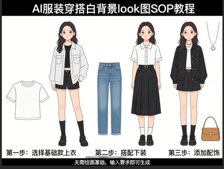AI服装穿搭白背景look图SOP教程，不用会画画，提几句具体要求，AI就能还你一个奇迹-副业网