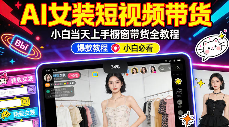 AI女装短视频橱窗带货：小白零门槛当天上手，高佣金爆款轻松賺！-副业网