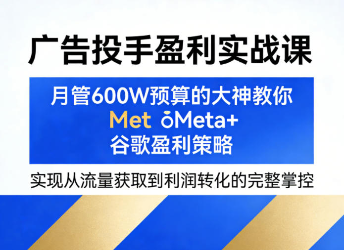 广告投手盈利实战课，月管600W预算的大神教你Meta+谷歌盈利策略，实现从流量获取到利润转化的完整掌控-副业网