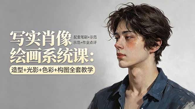 写实肖像绘画系统课：造型+光影+色彩+构图全套教学，配套笔刷+示范+作业点评-副业网