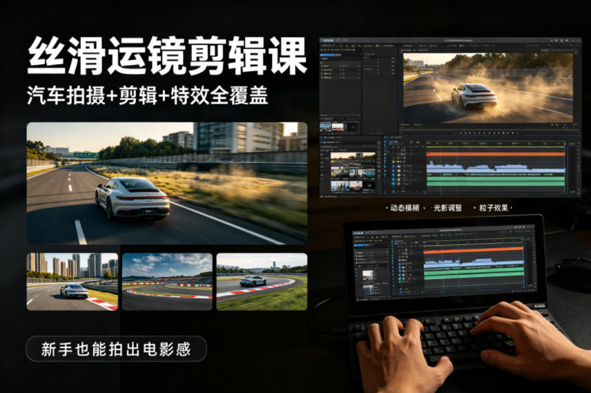 大叔丝滑运镜剪辑课，汽车拍摄+剪辑+特效全覆盖，新手也能拍出电影感-副业网